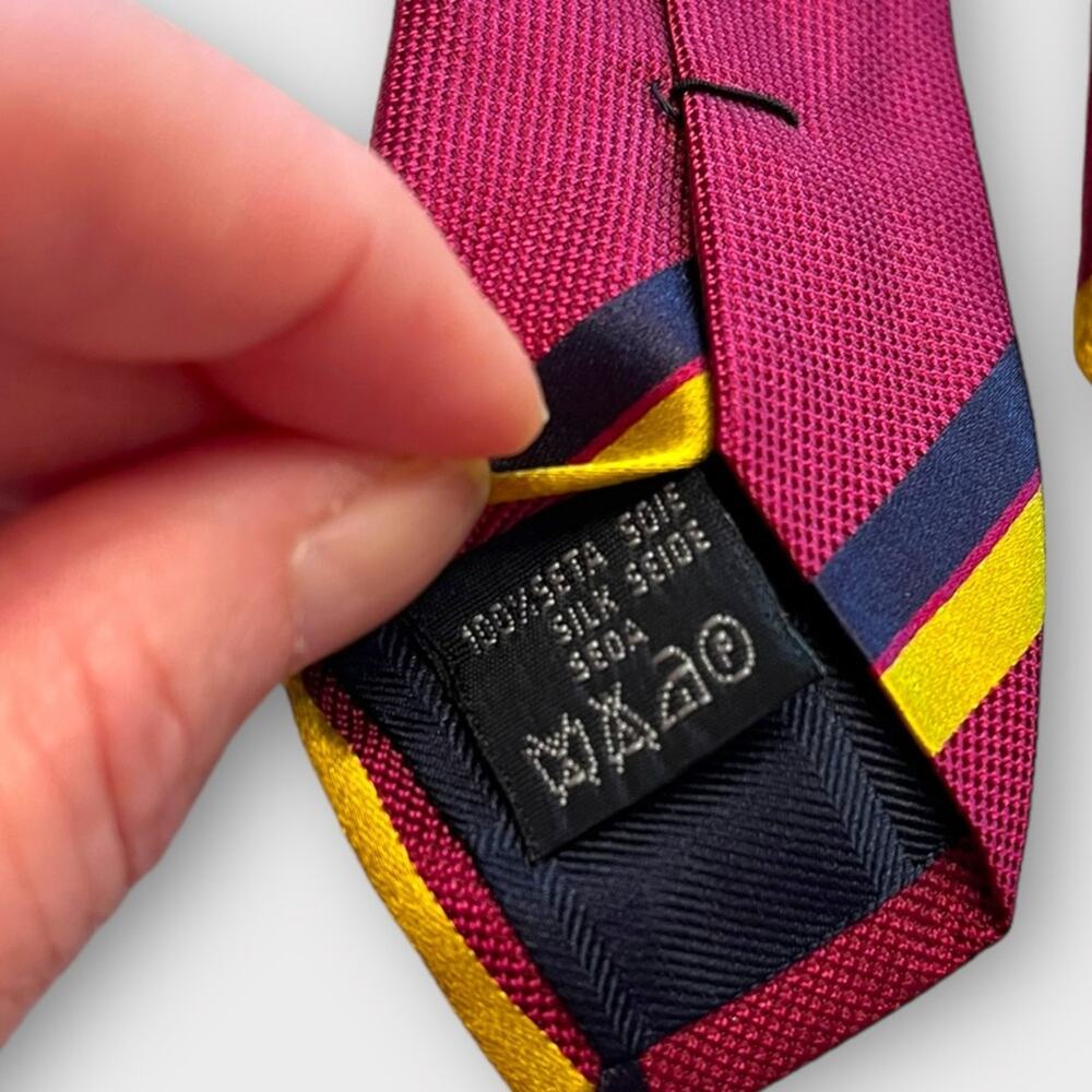 BURBERRY Silk Tie Berry Navy Gold Stripe Classic Designer - Picture 7 of 8
